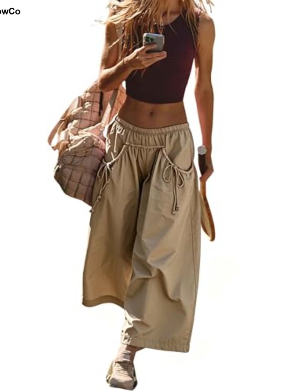 Wide Leg Track Pants Nylon Spandex High Rise Capri Hiking Pants